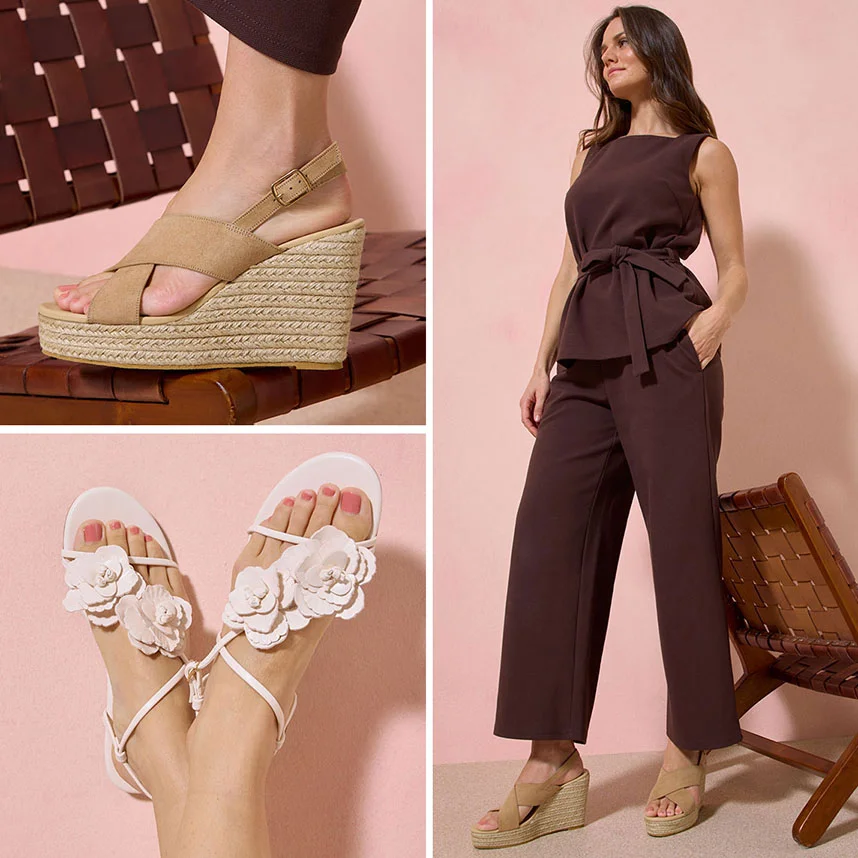 Bruine outfit combinatie met bijpassende sandalen met sleehak.